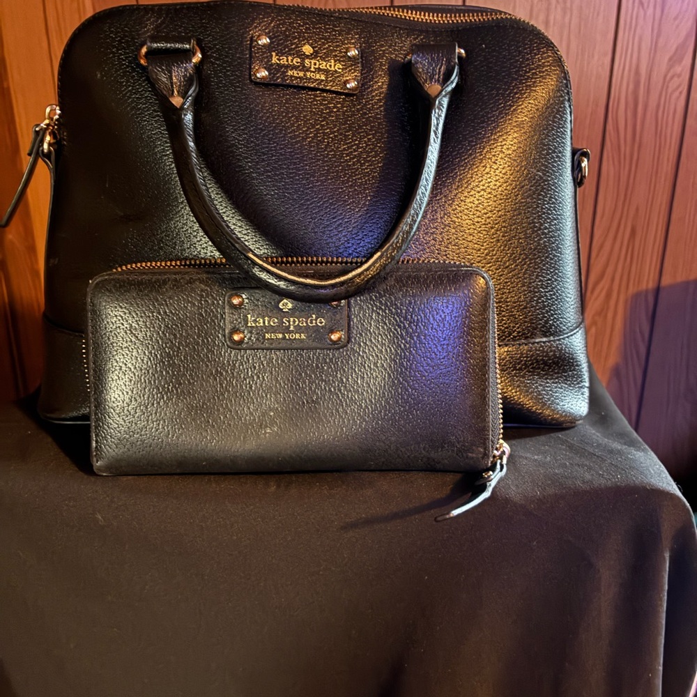 Kate Spade Black Pebbled Leather Bag and Wallet